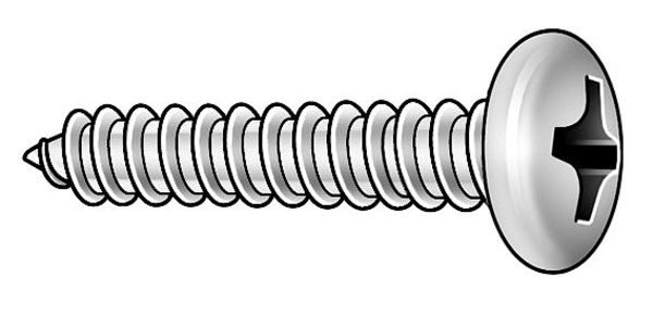 Sheet Metal Screw,  #8 x 1 in,  Plain 18-8 Stainless Steel Pan Head Phillips Drive,  100 PK