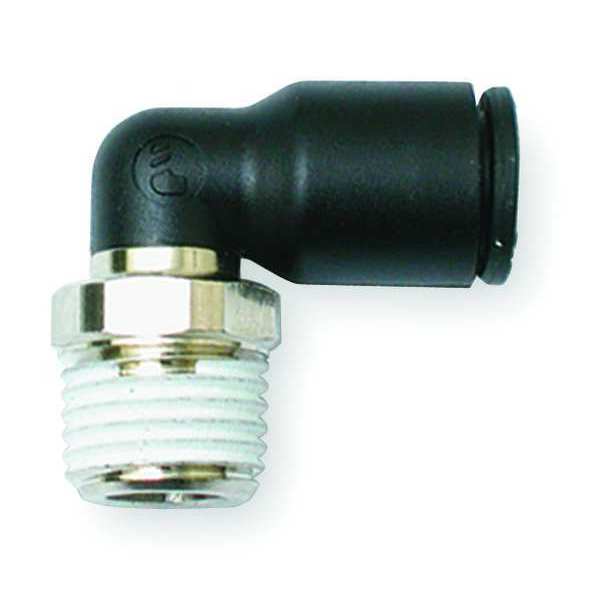 Nylon Elbow,  Push-to-Connect x MNPT,  For 1/4 in Tube OD,  1/4 in Pipe Size,  Black,  10 PK