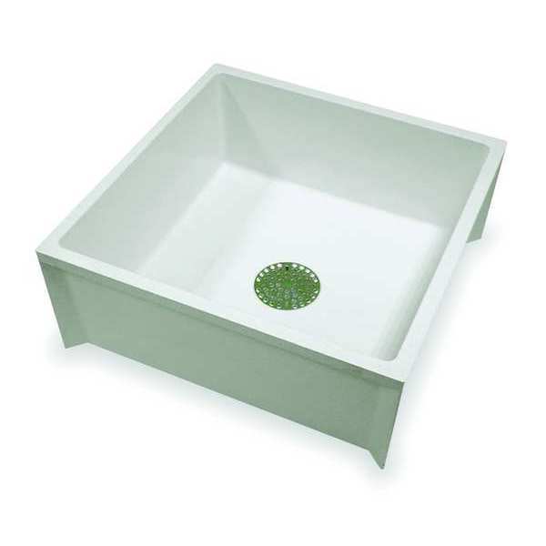 Mop Basin,  10 in H,  24 in W,  24 in L,  3 in Drain Opening,  SMC Fiberglass,  Marbelized,  White