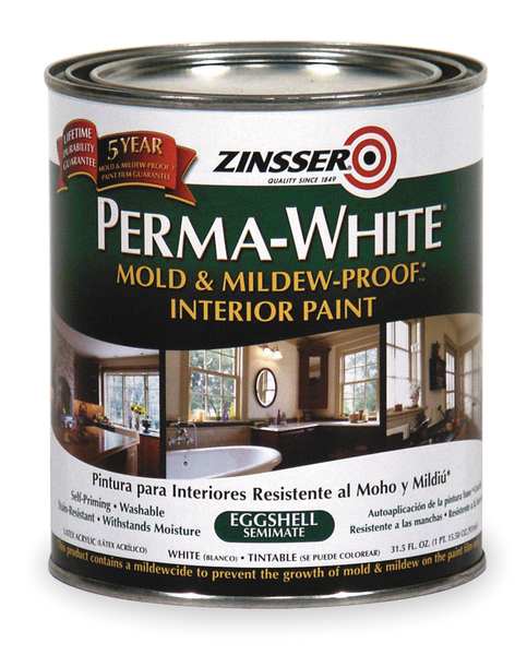 Interior Paint, Eggshell, WaterBase, White, 1 qt