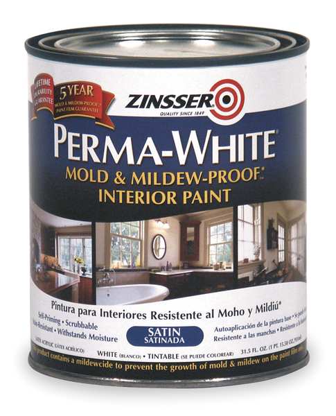 Interior Paint, Satin, WaterBase, White, 1 qt