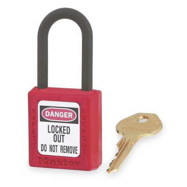 Lockout Padlock,  Keyed Different,  Thermoplastic,  1 1/2 in Shackle,  Polypropylene,  English,  Red