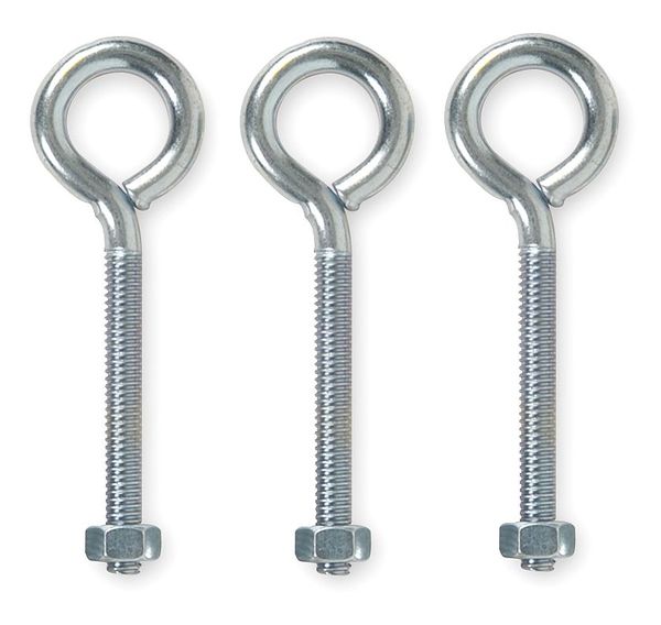 Routing Eye Bolt Without Shoulder,  1/4"-20,  2-3/8 in Shank,  1/2 in ID,  Steel,  Zinc Plated,  20 PK