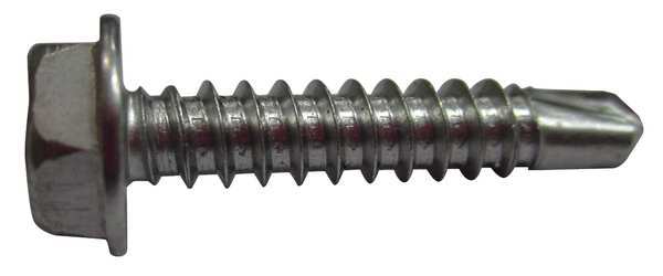 Self-Drilling Screw,  #10 x 1/2 in,  Plain Stainless Steel Hex Head External Hex Drive,  100 PK