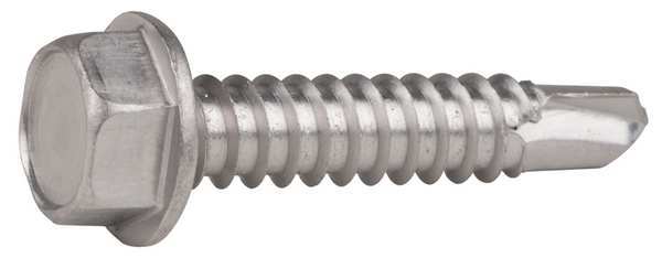 Self-Drilling Screw,  1/4" x 1 1/4 in,  Plain 410 Stainless Steel Hex Head External Hex Drive,  25 PK