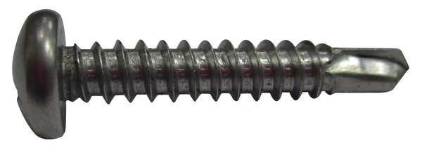 Self-Drilling Screw,  #8 x 1 in,  Plain 410 Stainless Steel Pan Head Phillips Drive,  100 PK