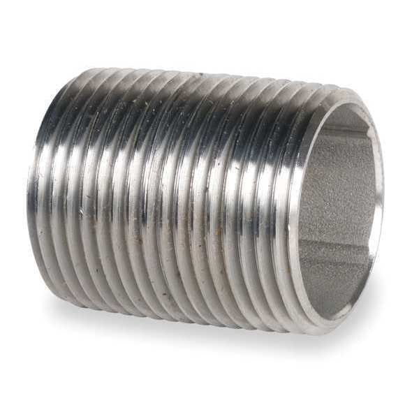 316 Stainless Steel Nipple,  1/2 in Nominal Pipe Size,  1 1/8 in Overall Long,  Fully Threaded,  Welded