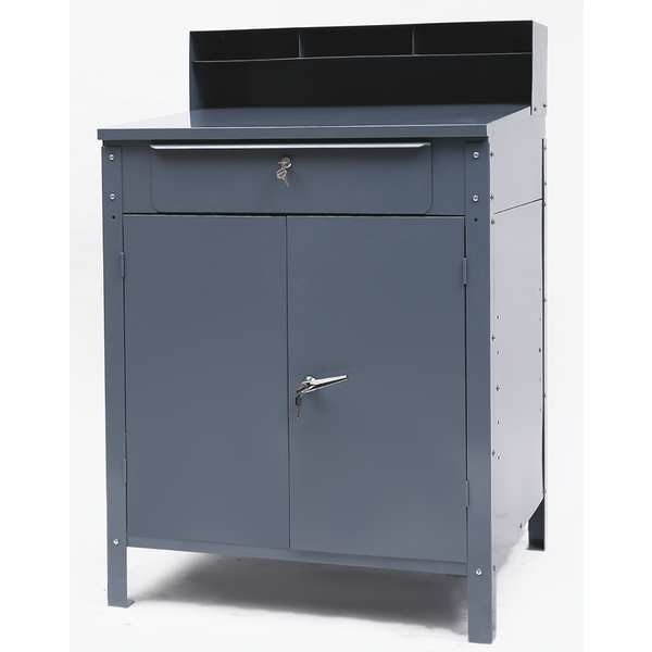 Stationary Shop Desk,  1 Drawer,  1 Cabinet,  Gray,  34 1/2 in W x 45 1/8 in D x 30 In H