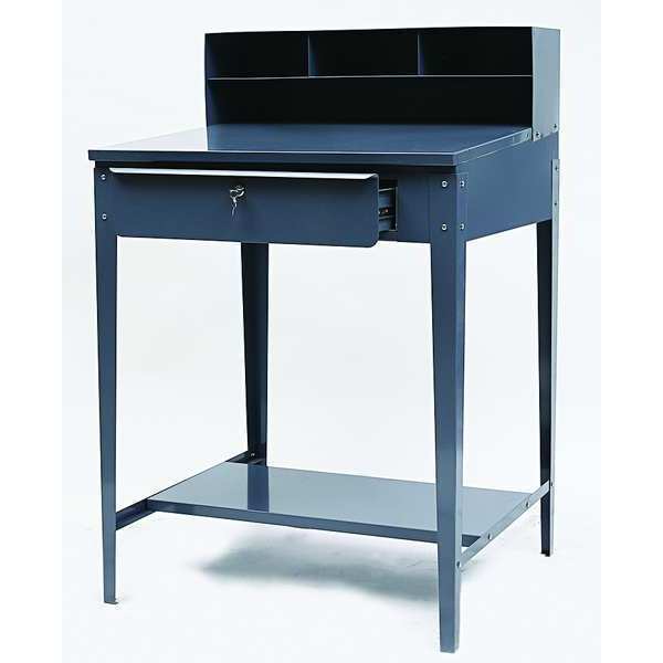 Stationary Shop Desk,  1 Drawer,  Gray,  34 1/2 inW x 30 in D x 53 in H