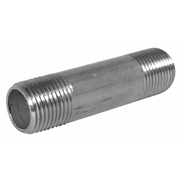 304 Stainless Steel Nipple,  3/4 in Nominal Pipe Size,  6 in Overall Long,  Threaded on Both Ends,  NPT