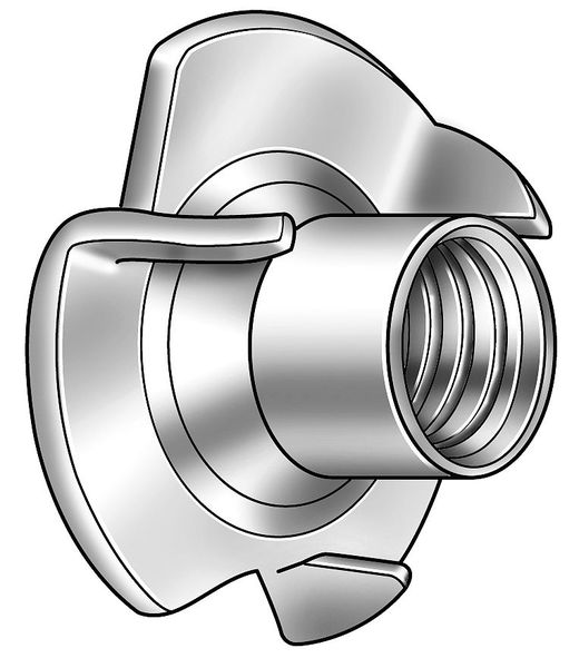 T-Nut,  3/8"-16,  Steel,  Zinc Plated,  0.44 in Barrel Dia,  7/16 in Barrel Ht,  100 PK