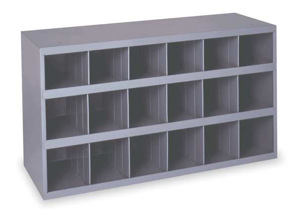 Prime Cold Rolled Steel Pigeonhole Bin Unit,  12 in D x 19 1/4 in H x 33 3/4 in W,  3 Shelves,  Gray