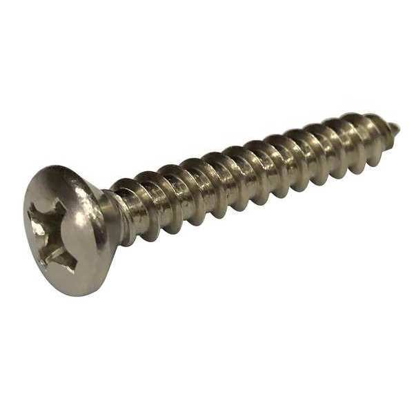 Sheet Metal Screw,  #14 x 1-1/4 in,  Plain 18-8 Stainless Steel Pan Head Phillips Drive,  100 PK