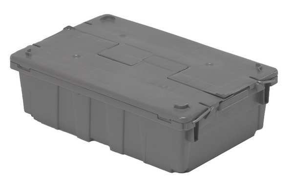 Gray Attached Lid Container,  Plastic,  Metal Hinge
