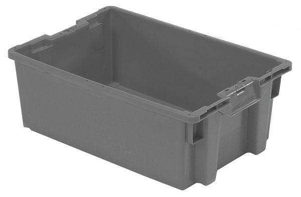 Stack & Nest Bin,  Gray,  Plastic,  23 5/8 in L x 15 3/4 in W x 8 1/2 in H,  70 lb Load Capacity