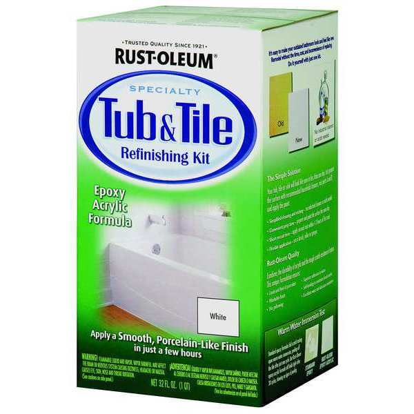 Tub and Tile Refinishing Kit,  White,  Glossy,  1 qt,  70 to 110 sq ft/gal