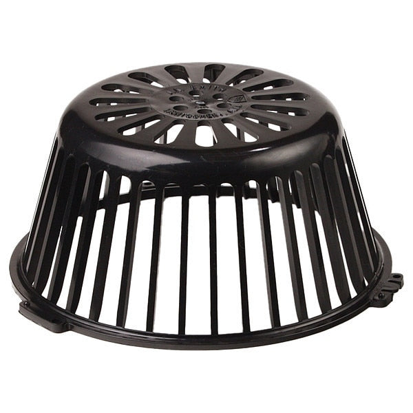 Roof Drain Dome Strainer,  11-1/8 in Overall Dia,  5-1/4 in Overall Ht,  Round,  Plastic,  Black