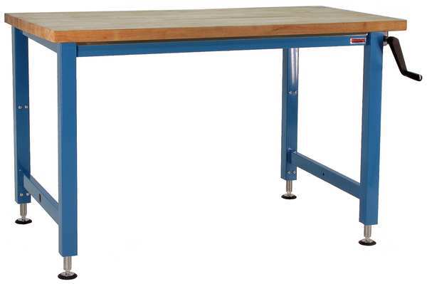 Hand Crank Workbenches,  Butcher Block,  72" W,  30" to 42" Height,  1000 lb.,  Straight