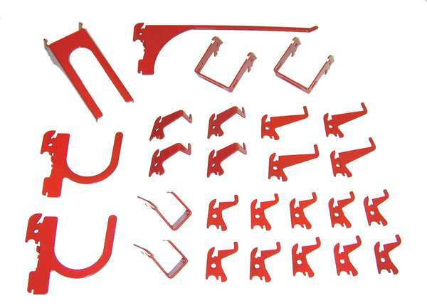 Slotted Tool Board Hook Kit, 26 Piece, Red