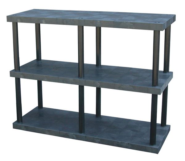 Freestanding Plastic Shelving Unit,  Open Style,  24 in D,  66 in W,  51 in H,  3 Shelves,  Black