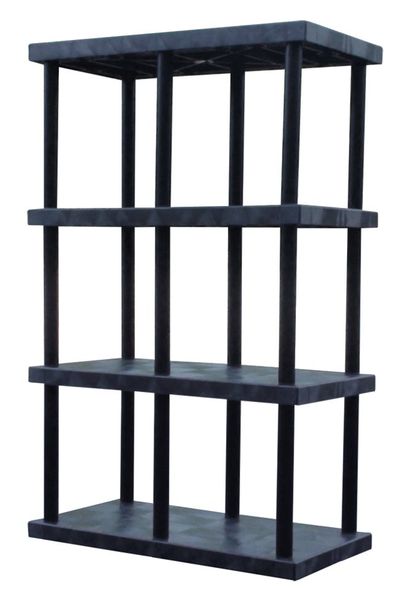 Freestanding Plastic Shelving Unit,  Open Style,  24 in D,  48 in W,  75 in H,  4 Shelves,  Black