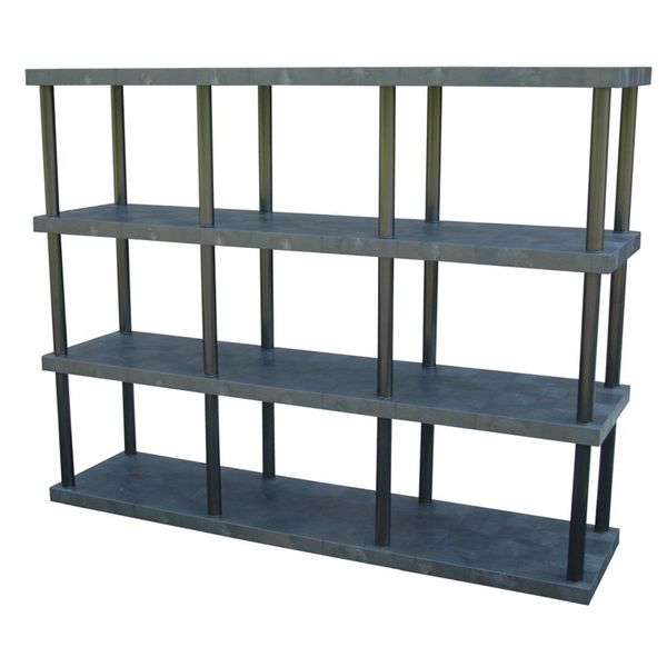 Freestanding Plastic Shelving Unit,  Open Style,  24 in D,  96 in W,  75 in H,  4 Shelves,  Black