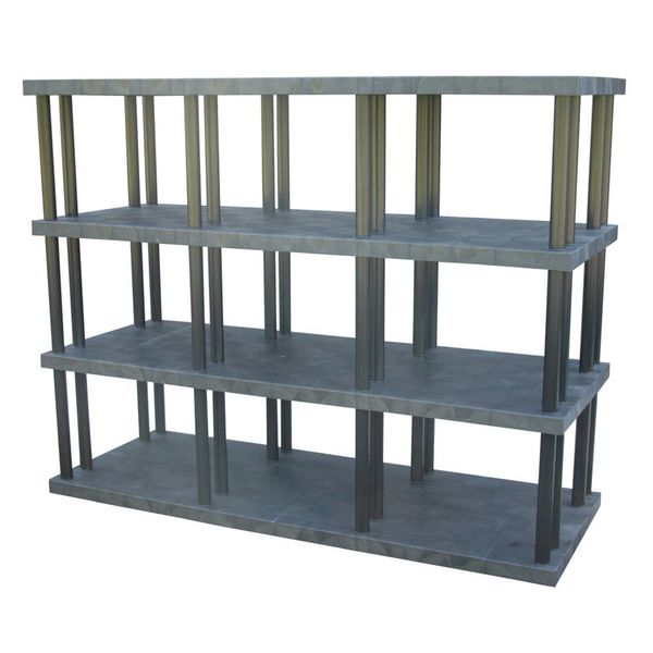 Freestanding Plastic Shelving Unit,  Open Style,  36 in D,  96 in W,  75 in H,  4 Shelves,  Black