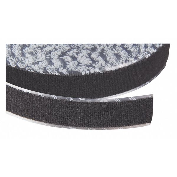 Reclosable Fastener,  Rubber Adhesive,  75 ft,  1 in Wd,  Black