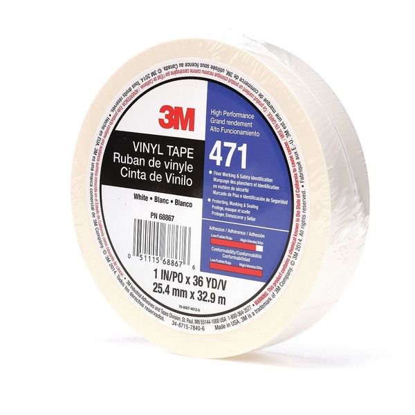 Floor Marking Tape, 1In W, 108 ft. L, White