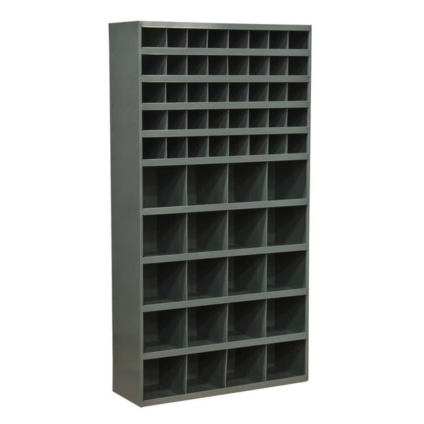 Prime Cold Rolled Steel Pigeonhole Bin Unit,  12 in D x 64 1/2 in H x 33 3/4 in W,  10 Shelves,  Gray