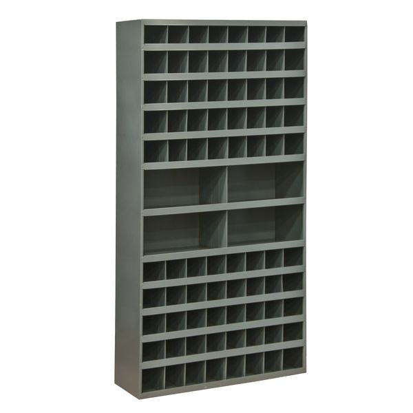 Prime Cold Rolled Steel Pigeonhole Bin Unit,  12 in D x 64 1/2 in H x 33 3/4 in W,  12 Shelves,  Gray