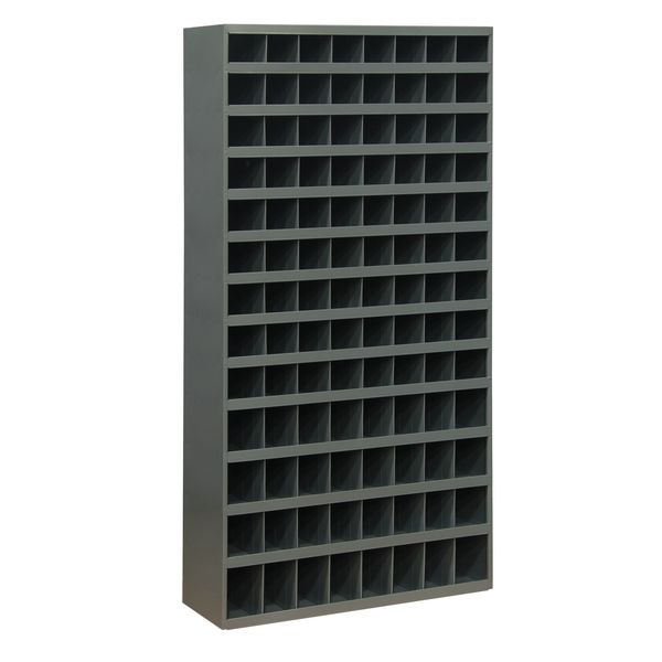 Prime Cold Rolled Steel Pigeonhole Bin Unit,  12 in D x 64 1/2 in H x 33 3/4 in W,  13 Shelves,  Gray