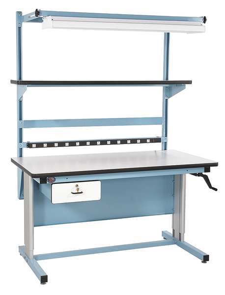Hand Crank Ergonomic Work Benches,  Laminate,  60" W,  30" to 42" Height,  330 lb.,  Cantilever