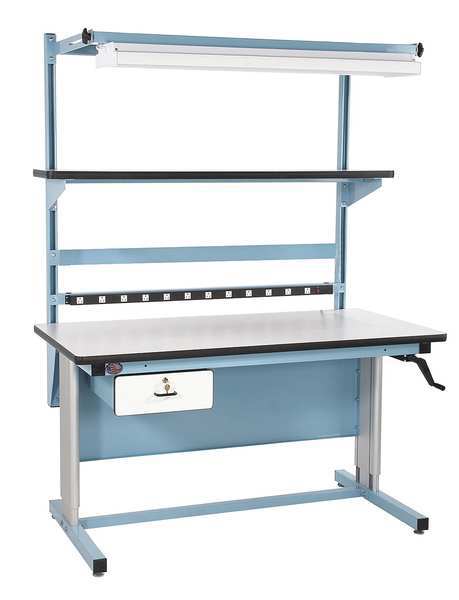 Hand Crank Ergonomic Work Benches,  ESD Laminate,  72" W,  30" to 42" Height,  330 lb.,  Cantilever