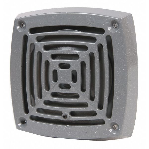 Vibrating Horn,  4.625 in x 4.625in,  120V AC,  Heavy Duty Die Cast,  Panel Mounting,  Indoor,  Gray