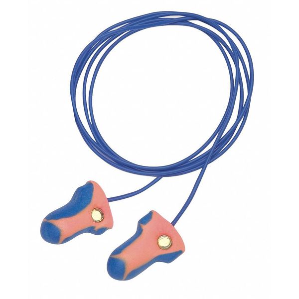 LaserTrak Disposable Corded Earplugs,  Metal-Detectable,  Contoured-T,  Blue/Orange,  33 dB,  100 Pairs