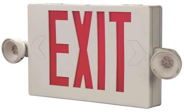 Exit Sign with Emergency Lights,  7 1/2 in H x 16 1/2 in W,  White/Red,  2 Faces,  Universal Mounting