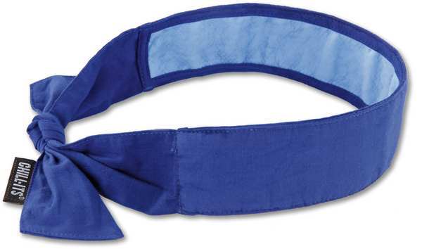Chill-Its Evaporative Cooling Bandana Headband,  Adjustable Tie Closure,  PVA,  Solid Blue