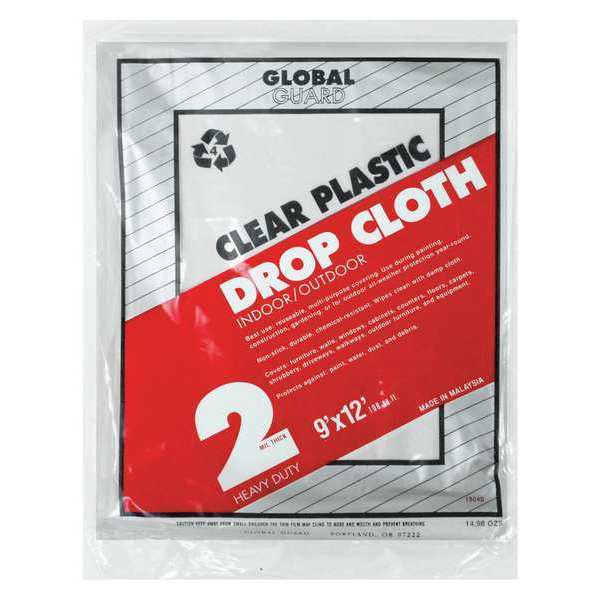 Drop Cloth, Clear, Plastic, 9x12 ft., PK24