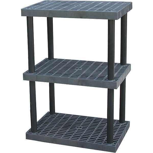 Plastic Shelving Unit,  3 Shelves,  Black