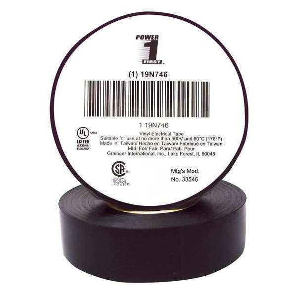 Vinyl Electrical Tape,  3/4 in W x 60 ft L,  7 mil Thick,  Black,  1 Pk