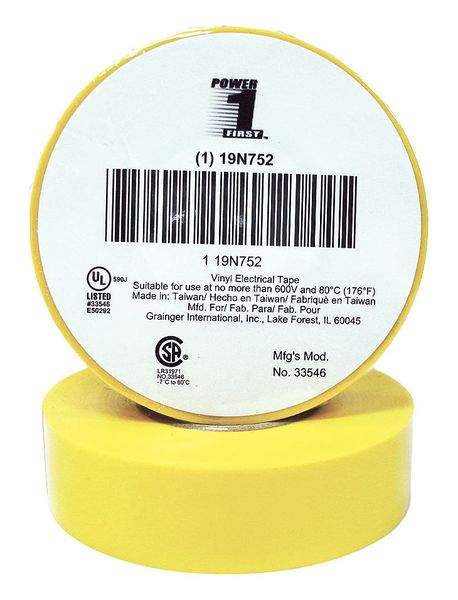 Electrical Tape,  7 mil,  3/4" x 60 ft.,  Yellow