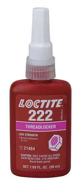 Threadlocker,  LOCTITE 222,  Purple,  Low Strength,  Liquid,  50 mL Bottle